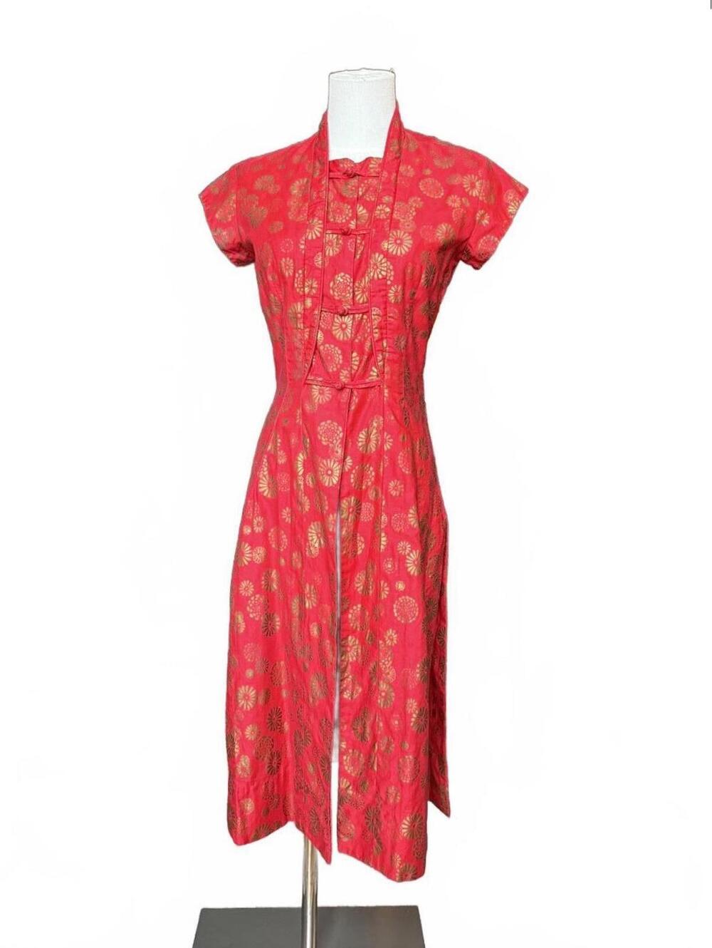 Peggy Wood of Honolulu Red and Gold Floral Shirt/Dress